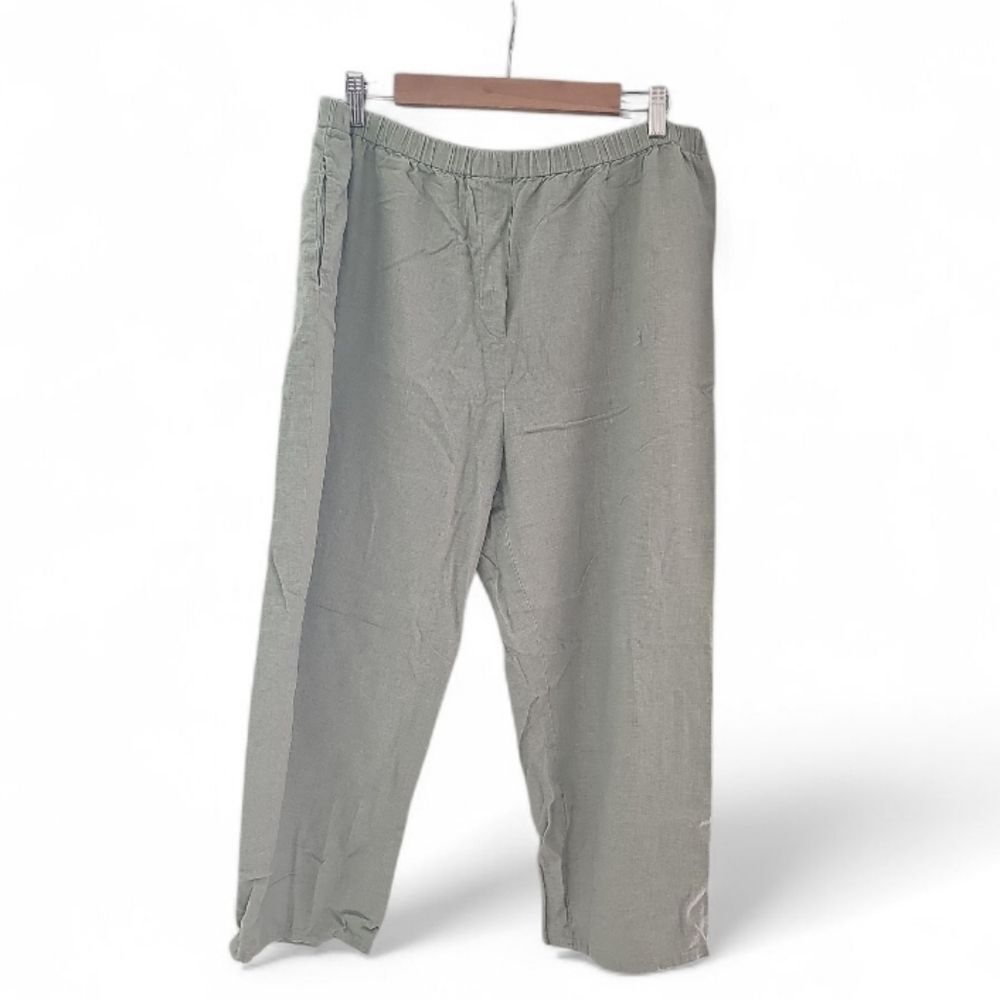 Kathie Lee Linen Blend Pants Women’s XL Sage Green Cropped Pull On Casual